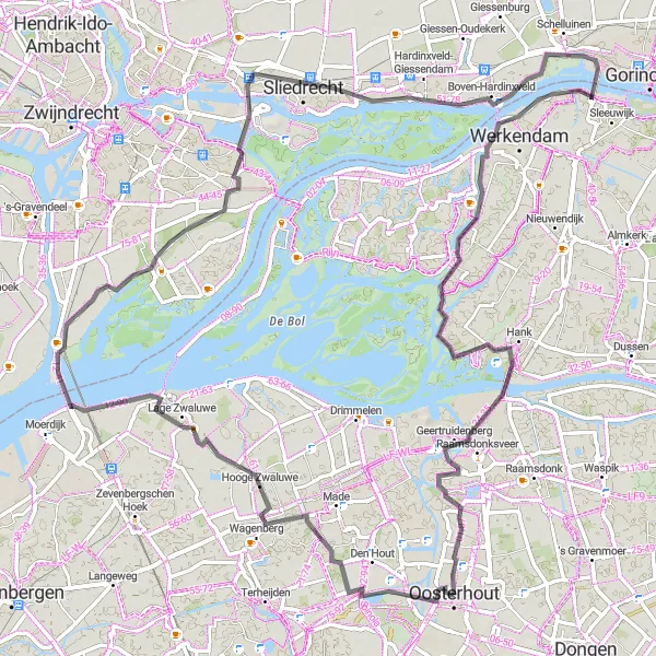 Map miniature of "The River and Windmills Road Ride" cycling inspiration in Noord-Brabant, Netherlands. Generated by Tarmacs.app cycling route planner