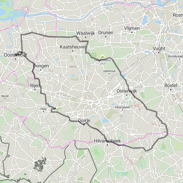 Map miniature of "Road Cycling Tour of Noord-Brabant" cycling inspiration in Noord-Brabant, Netherlands. Generated by Tarmacs.app cycling route planner