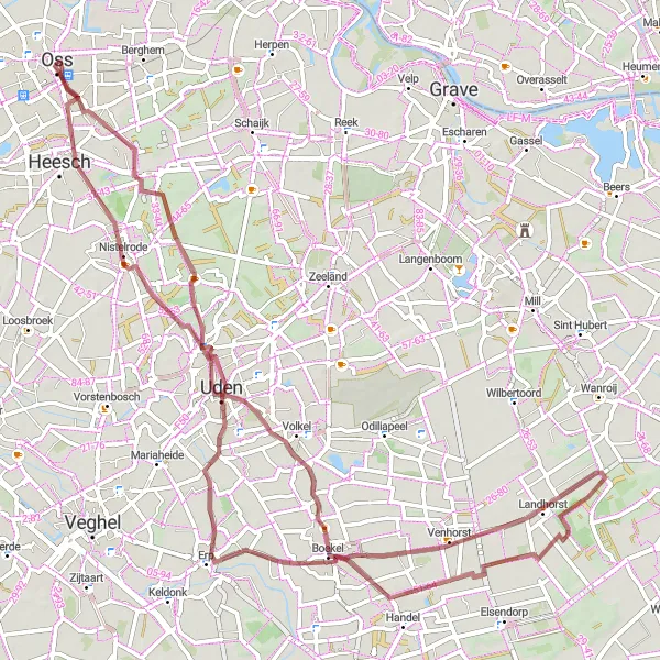 Miniatuurkaart van de fietsinspiratie "Gravelroute door Noord-Brabant" in Noord-Brabant, Netherlands. Gemaakt door de Tarmacs.app fietsrouteplanner