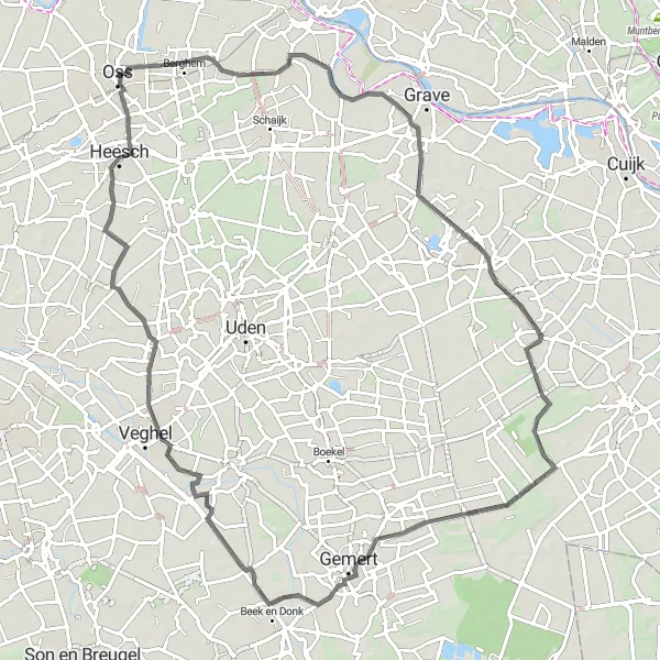 Map miniature of "Herperduin Road Explorer" cycling inspiration in Noord-Brabant, Netherlands. Generated by Tarmacs.app cycling route planner