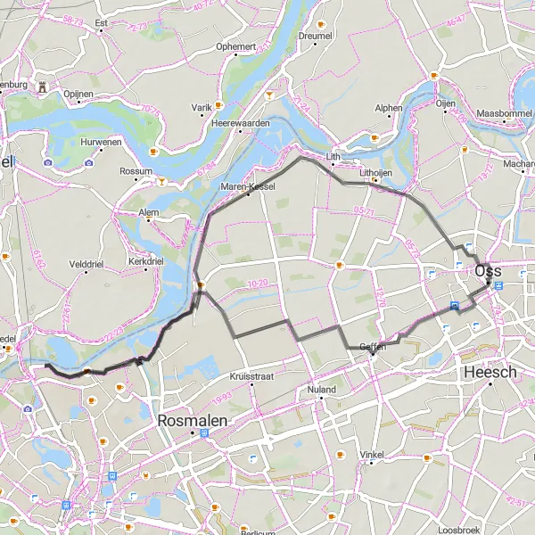 Miniatuurkaart van de fietsinspiratie "Geffen en Lithoijen Road Route" in Noord-Brabant, Netherlands. Gemaakt door de Tarmacs.app fietsrouteplanner