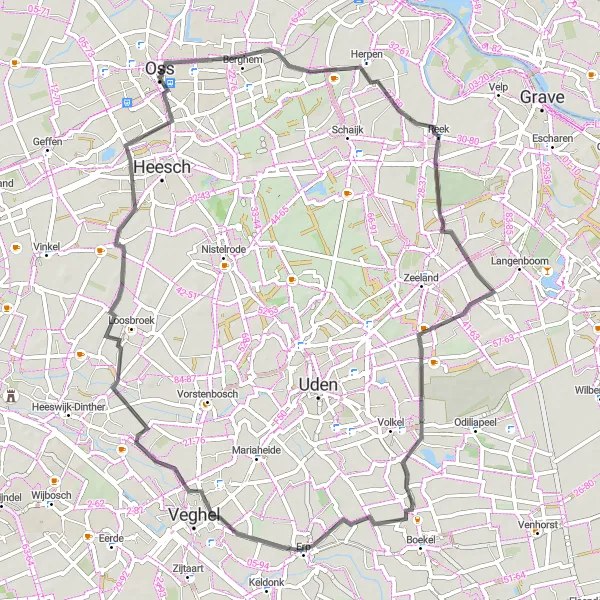 Miniatuurkaart van de fietsinspiratie "Herperduin en Berkt Road Route" in Noord-Brabant, Netherlands. Gemaakt door de Tarmacs.app fietsrouteplanner