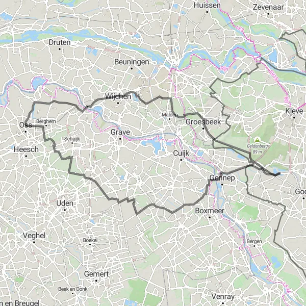 Miniatuurkaart van de fietsinspiratie "Niftrik en Groesbeek Road Route" in Noord-Brabant, Netherlands. Gemaakt door de Tarmacs.app fietsrouteplanner