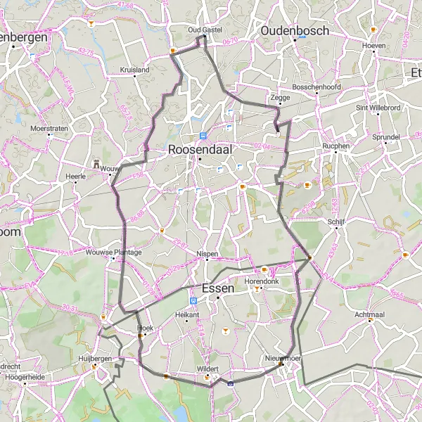 Miniatuurkaart van de fietsinspiratie "Fietsen rond Oud Gastel via Zegge en Nieuwmoer" in Noord-Brabant, Netherlands. Gemaakt door de Tarmacs.app fietsrouteplanner