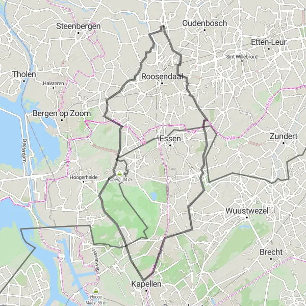 Map miniature of "Achterbroek Challenge" cycling inspiration in Noord-Brabant, Netherlands. Generated by Tarmacs.app cycling route planner