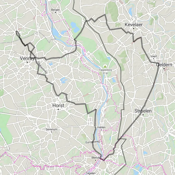 Miniatuurkaart van de fietsinspiratie "Roadtrip Overloon - Oostrum - Wemb - Pont - Castenray" in Noord-Brabant, Netherlands. Gemaakt door de Tarmacs.app fietsrouteplanner