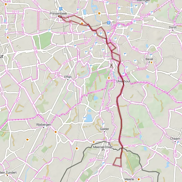 Miniatuurkaart van de fietsinspiratie "Gravelroute naar Strijbeek" in Noord-Brabant, Netherlands. Gemaakt door de Tarmacs.app fietsrouteplanner