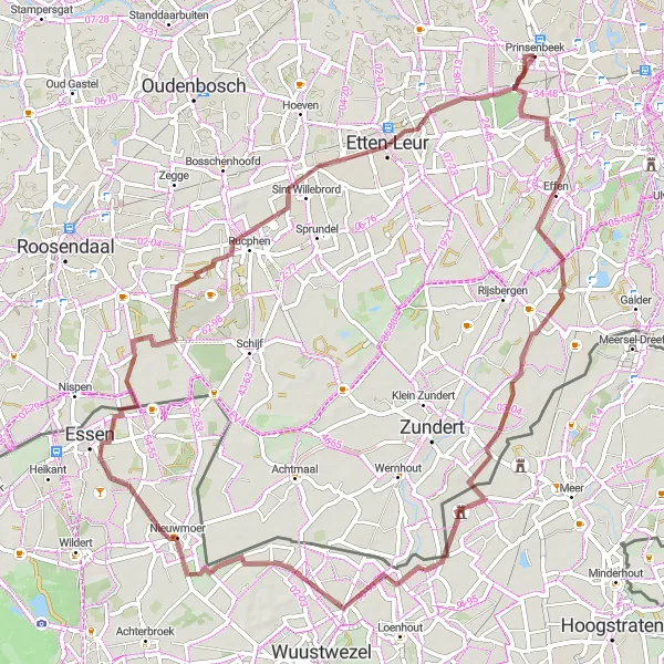 Map miniature of "Gravel and Effen Route" cycling inspiration in Noord-Brabant, Netherlands. Generated by Tarmacs.app cycling route planner