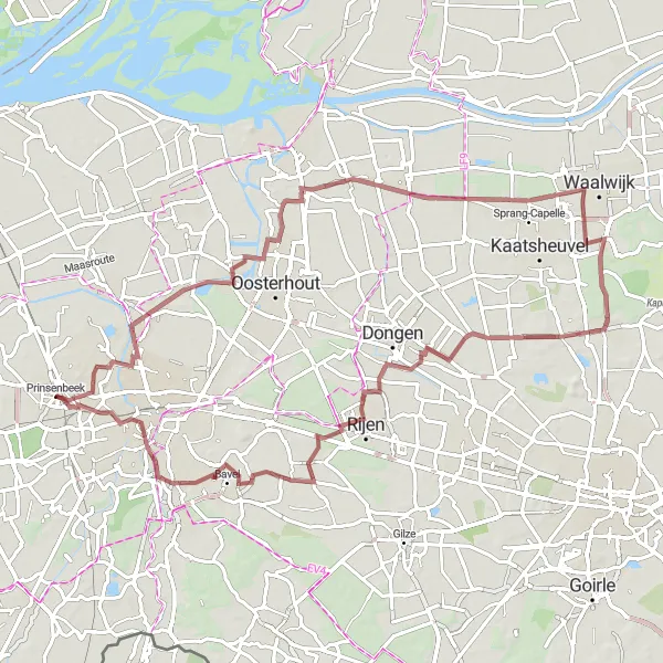 Miniatuurkaart van de fietsinspiratie "Gravelroute naar De Moer" in Noord-Brabant, Netherlands. Gemaakt door de Tarmacs.app fietsrouteplanner