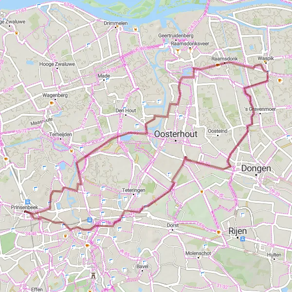 Miniatuurkaart van de fietsinspiratie "Gravel Avontuur naar Raamsdonk en Breda" in Noord-Brabant, Netherlands. Gemaakt door de Tarmacs.app fietsrouteplanner