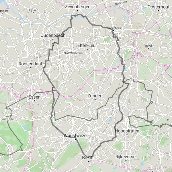 Miniatuurkaart van de fietsinspiratie "Weg naar Prinsenbeek en Zegge" in Noord-Brabant, Netherlands. Gemaakt door de Tarmacs.app fietsrouteplanner