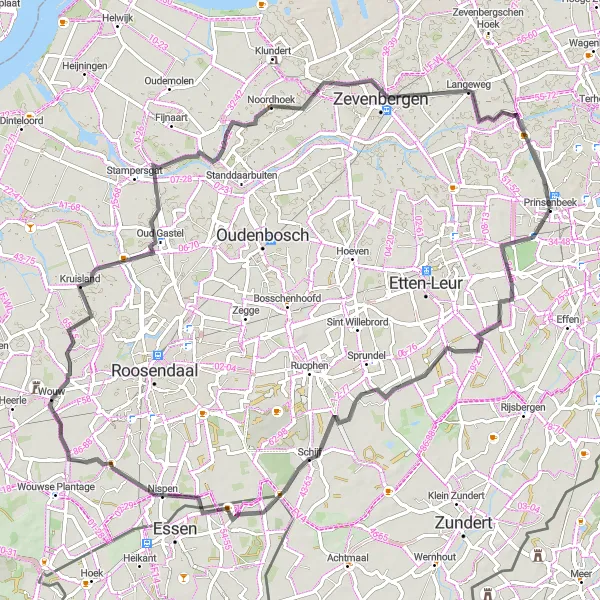 Miniatuurkaart van de fietsinspiratie "Natuur en Cultuur van Noord-Brabant" in Noord-Brabant, Netherlands. Gemaakt door de Tarmacs.app fietsrouteplanner