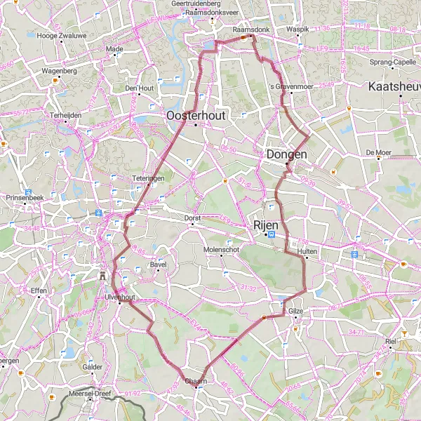 Miniatuurkaart van de fietsinspiratie "Avontuurlijke Graveltocht door de Brabantse Kempen" in Noord-Brabant, Netherlands. Gemaakt door de Tarmacs.app fietsrouteplanner