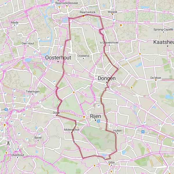 Miniatuurkaart van de fietsinspiratie "Rondje Raamsdonk - Dorst - Oosterhout - De Bergen" in Noord-Brabant, Netherlands. Gemaakt door de Tarmacs.app fietsrouteplanner