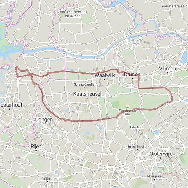 Miniatuurkaart van de fietsinspiratie "Gravel Route naar De Moer en Raamsdonksveer" in Noord-Brabant, Netherlands. Gemaakt door de Tarmacs.app fietsrouteplanner