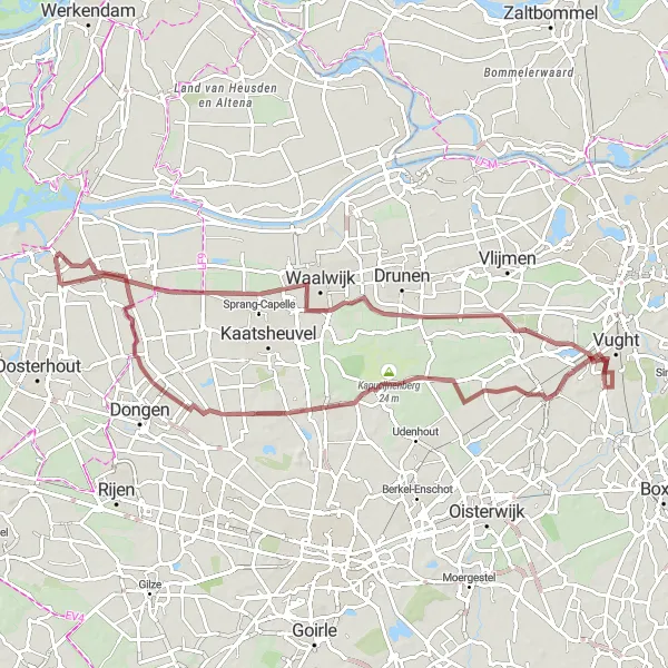 Miniatuurkaart van de fietsinspiratie "Grindpaden van Raamsdonksveer naar 's Gravenmoer" in Noord-Brabant, Netherlands. Gemaakt door de Tarmacs.app fietsrouteplanner