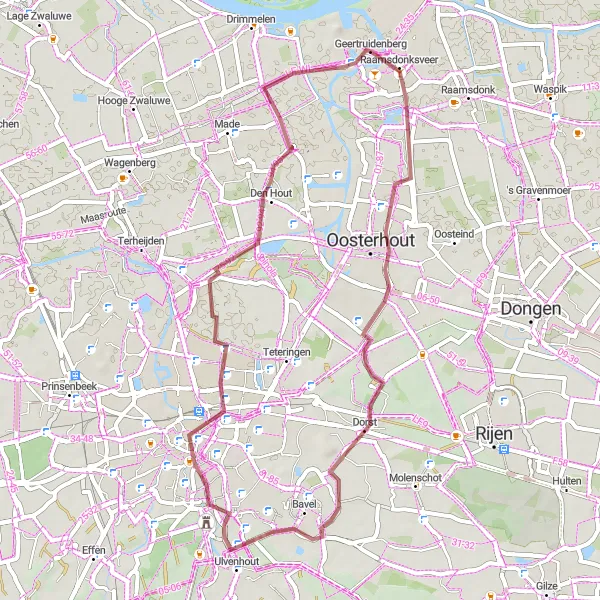 Miniatuurkaart van de fietsinspiratie "Gravel Route door Dorst en Breda" in Noord-Brabant, Netherlands. Gemaakt door de Tarmacs.app fietsrouteplanner