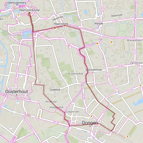 Miniatuurkaart van de fietsinspiratie "Grindpaden van Raamsdonksveer naar Dongen" in Noord-Brabant, Netherlands. Gemaakt door de Tarmacs.app fietsrouteplanner