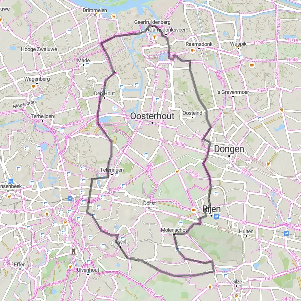 Miniatuurkaart van de fietsinspiratie "Pittoreske route van Kiosk naar Den Hout" in Noord-Brabant, Netherlands. Gemaakt door de Tarmacs.app fietsrouteplanner