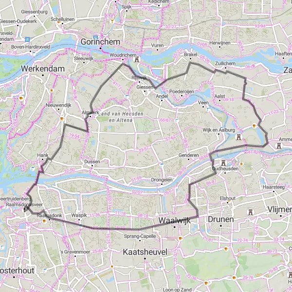 Miniatuurkaart van de fietsinspiratie "Fietsroute vanuit Raamsdonksveer naar Waalwijk" in Noord-Brabant, Netherlands. Gemaakt door de Tarmacs.app fietsrouteplanner