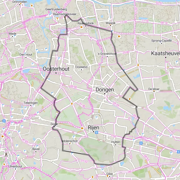 Miniatuurkaart van de fietsinspiratie "Road Route naar Dorst en Vaart" in Noord-Brabant, Netherlands. Gemaakt door de Tarmacs.app fietsrouteplanner