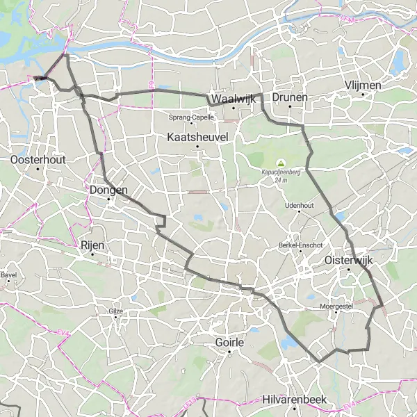 Miniatuurkaart van de fietsinspiratie "Road Route naar Konings Hoeven en Dongen" in Noord-Brabant, Netherlands. Gemaakt door de Tarmacs.app fietsrouteplanner