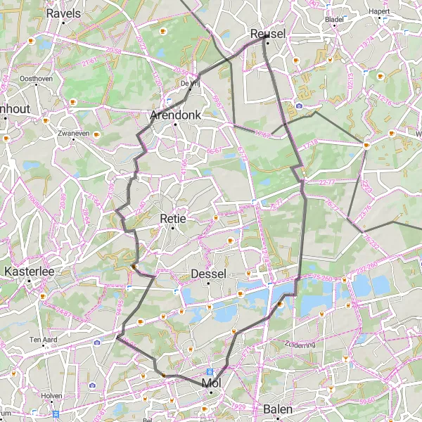 Miniatuurkaart van de fietsinspiratie "Tocht naar Postel en Brasel" in Noord-Brabant, Netherlands. Gemaakt door de Tarmacs.app fietsrouteplanner