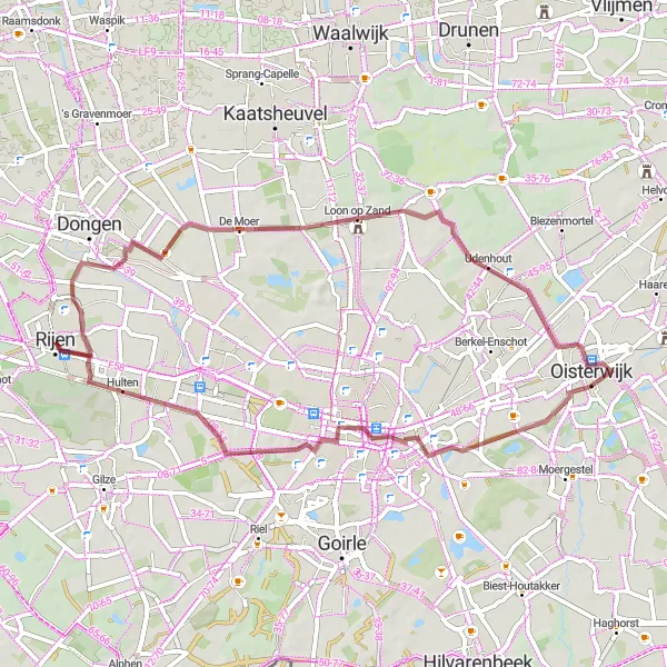 Miniatuurkaart van de fietsinspiratie "Korte gravelroute naar Udenhout en Hulten" in Noord-Brabant, Netherlands. Gemaakt door de Tarmacs.app fietsrouteplanner