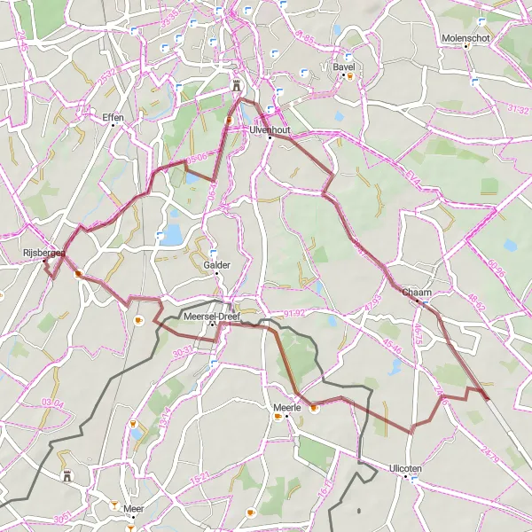 Miniatuurkaart van de fietsinspiratie "Gravelrit door Geersbroek en Chaam" in Noord-Brabant, Netherlands. Gemaakt door de Tarmacs.app fietsrouteplanner