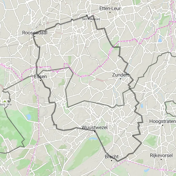 Miniatuurkaart van de fietsinspiratie "Ontdek de groene parels van West-Brabant" in Noord-Brabant, Netherlands. Gemaakt door de Tarmacs.app fietsrouteplanner