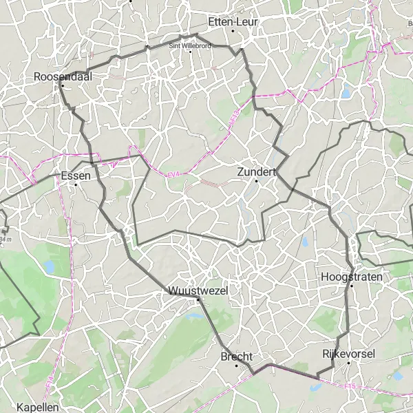 Miniatuurkaart van de fietsinspiratie "Grensoverschrijdende Roadtrip door Brabant en België" in Noord-Brabant, Netherlands. Gemaakt door de Tarmacs.app fietsrouteplanner