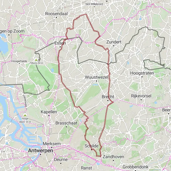 Miniatuurkaart van de fietsinspiratie "Wernhout naar Rucphen Gravel Cycling Route" in Noord-Brabant, Netherlands. Gemaakt door de Tarmacs.app fietsrouteplanner