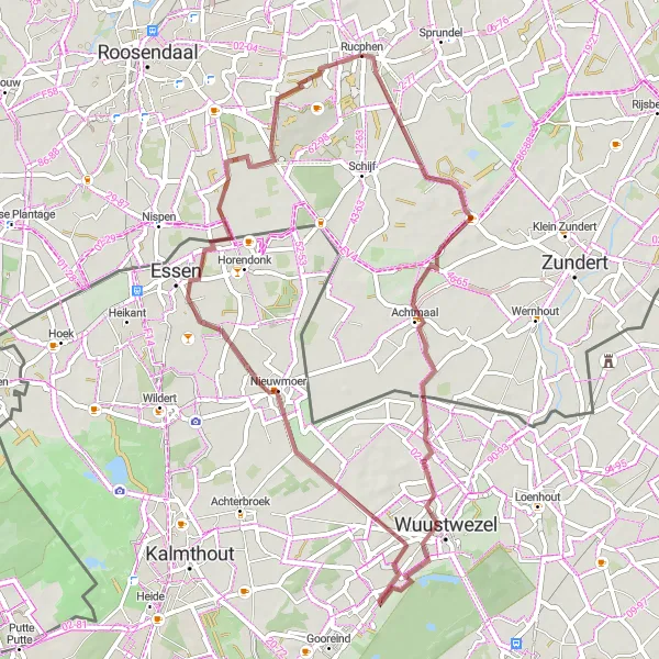 Miniatuurkaart van de fietsinspiratie "Gravel route door Achtmaal en Nieuwmoer" in Noord-Brabant, Netherlands. Gemaakt door de Tarmacs.app fietsrouteplanner