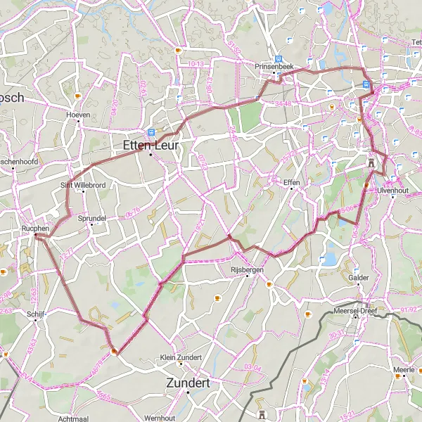 Miniatuurkaart van de fietsinspiratie "Gravelroute Rucphen - Breda" in Noord-Brabant, Netherlands. Gemaakt door de Tarmacs.app fietsrouteplanner