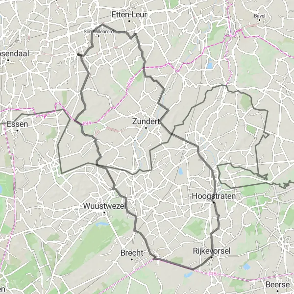 Map miniature of "Idyllic Countryside and Beautiful Scenery" cycling inspiration in Noord-Brabant, Netherlands. Generated by Tarmacs.app cycling route planner