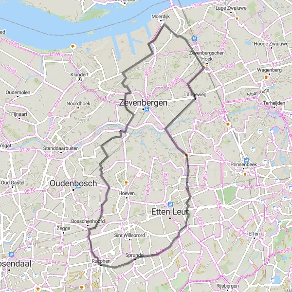 Miniatuurkaart van de fietsinspiratie "Bosschenhoofd naar Sprundel Road Cycling Route" in Noord-Brabant, Netherlands. Gemaakt door de Tarmacs.app fietsrouteplanner