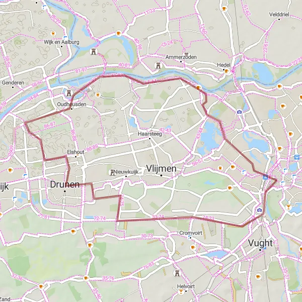 Miniatuurkaart van de fietsinspiratie "Gravelroute rond 's-Hertogenbosch" in Noord-Brabant, Netherlands. Gemaakt door de Tarmacs.app fietsrouteplanner
