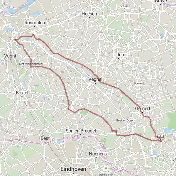 Miniatuurkaart van de fietsinspiratie "Avontuurlijke graveltocht in Noord-Brabant" in Noord-Brabant, Netherlands. Gemaakt door de Tarmacs.app fietsrouteplanner