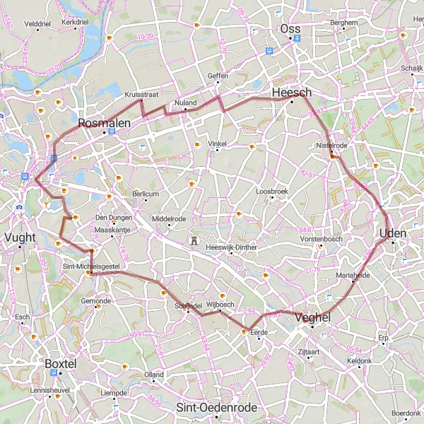 Miniatuurkaart van de fietsinspiratie "Gravelroutes rond 's-Hertogenbosch" in Noord-Brabant, Netherlands. Gemaakt door de Tarmacs.app fietsrouteplanner
