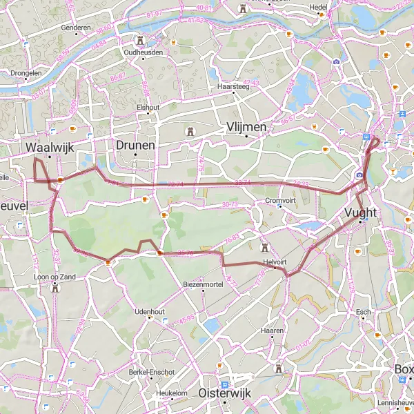 Map miniature of "Off the Beaten Track: Cromvoirt & Helvoirt" cycling inspiration in Noord-Brabant, Netherlands. Generated by Tarmacs.app cycling route planner