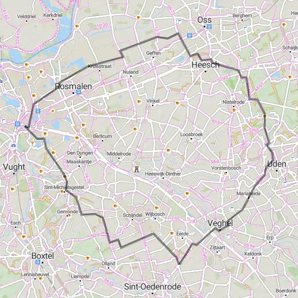 Map miniature of "Riding Through Scenic Roads" cycling inspiration in Noord-Brabant, Netherlands. Generated by Tarmacs.app cycling route planner