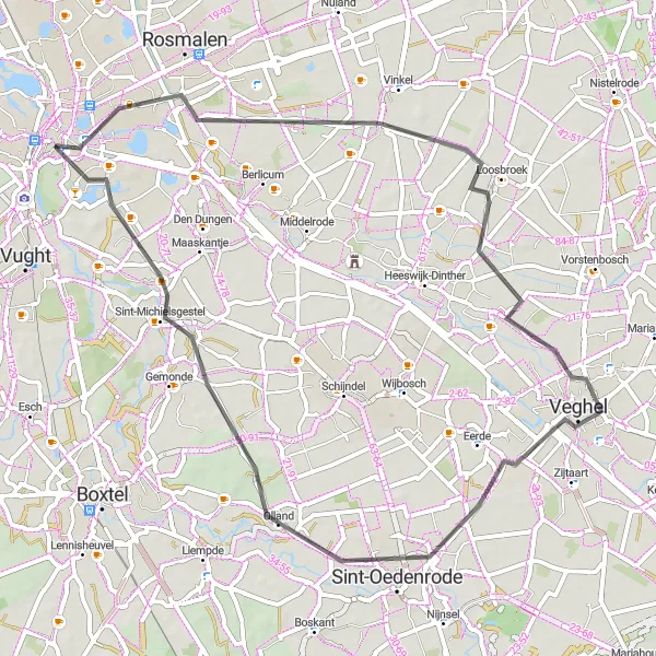 Map miniature of "Scenic Ride through Noord-Brabant" cycling inspiration in Noord-Brabant, Netherlands. Generated by Tarmacs.app cycling route planner