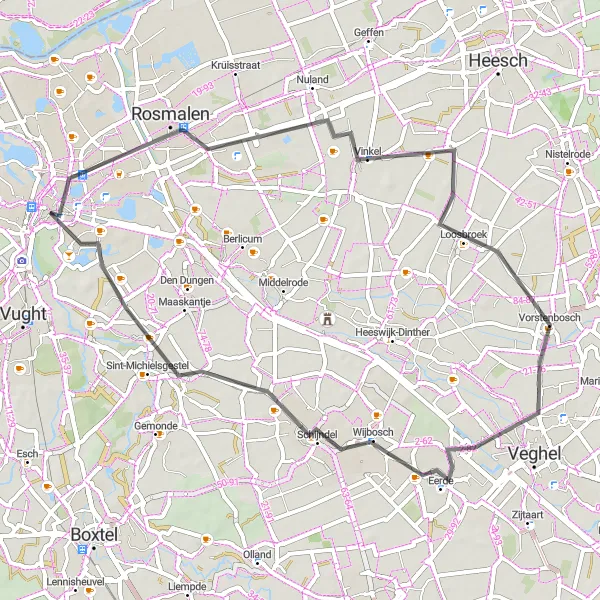 Map miniature of "Exploring Historic Villages: Rosmalen & Sint-Michielsgestel" cycling inspiration in Noord-Brabant, Netherlands. Generated by Tarmacs.app cycling route planner