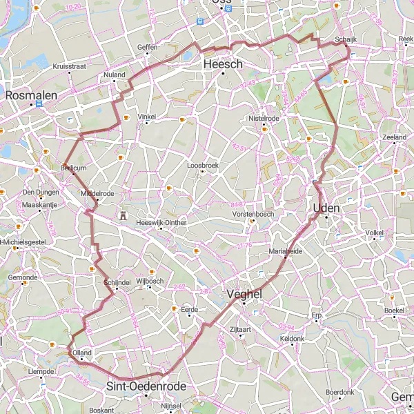 Miniatuurkaart van de fietsinspiratie "Gravelroute naar Berlicum en Heesch" in Noord-Brabant, Netherlands. Gemaakt door de Tarmacs.app fietsrouteplanner