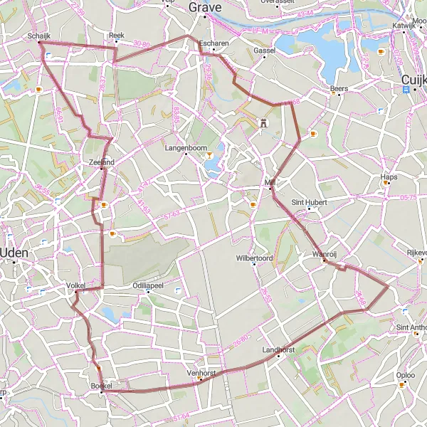 Map miniature of "Gravel Experience: Mill to Zeeland" cycling inspiration in Noord-Brabant, Netherlands. Generated by Tarmacs.app cycling route planner