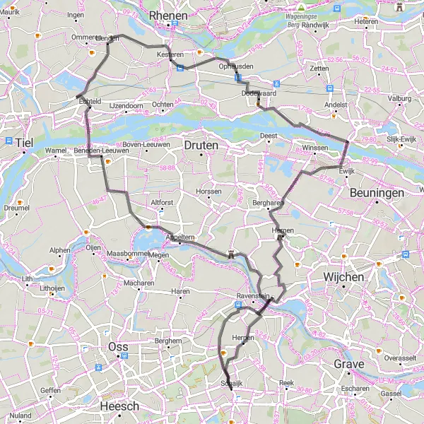 Map miniature of "Riverside Exploration" cycling inspiration in Noord-Brabant, Netherlands. Generated by Tarmacs.app cycling route planner