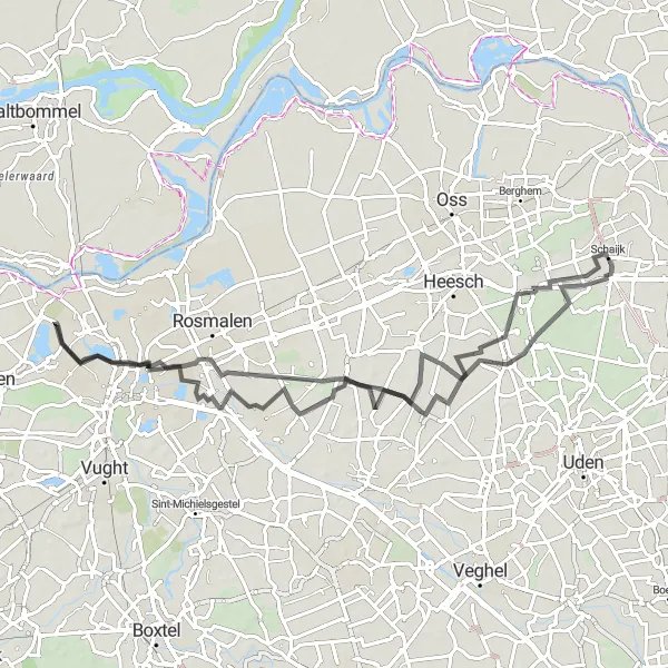 Miniatuurkaart van de fietsinspiratie "Wegroute naar Mun en Kaathoven" in Noord-Brabant, Netherlands. Gemaakt door de Tarmacs.app fietsrouteplanner