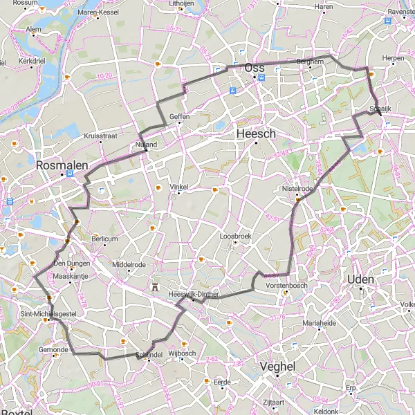 Miniatuurkaart van de fietsinspiratie "Historische Route Noord-Brabant" in Noord-Brabant, Netherlands. Gemaakt door de Tarmacs.app fietsrouteplanner