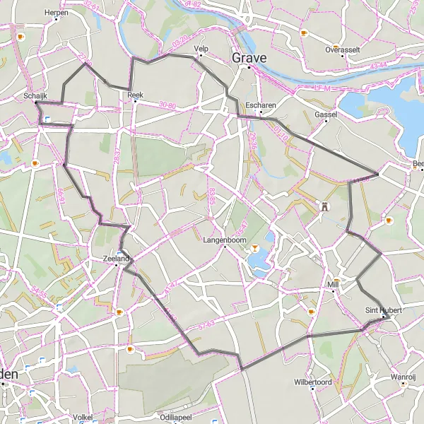 Miniatuurkaart van de fietsinspiratie "Ontdek de omgeving van Schaijk" in Noord-Brabant, Netherlands. Gemaakt door de Tarmacs.app fietsrouteplanner