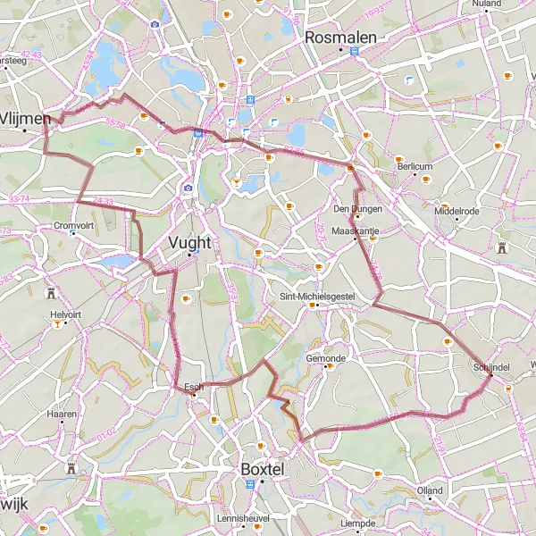 Map miniature of "The Gravel Adventure" cycling inspiration in Noord-Brabant, Netherlands. Generated by Tarmacs.app cycling route planner